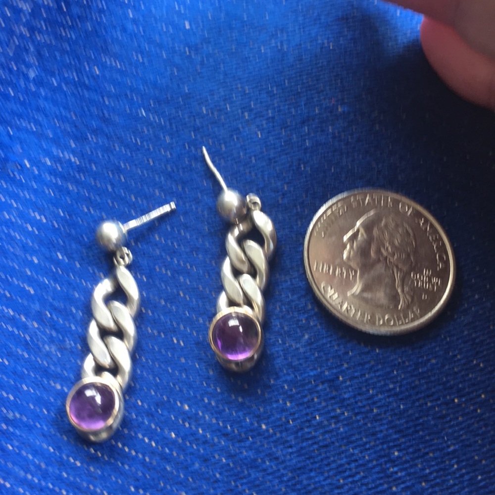 Vintage Gold Silver Real Amethyst Earrings